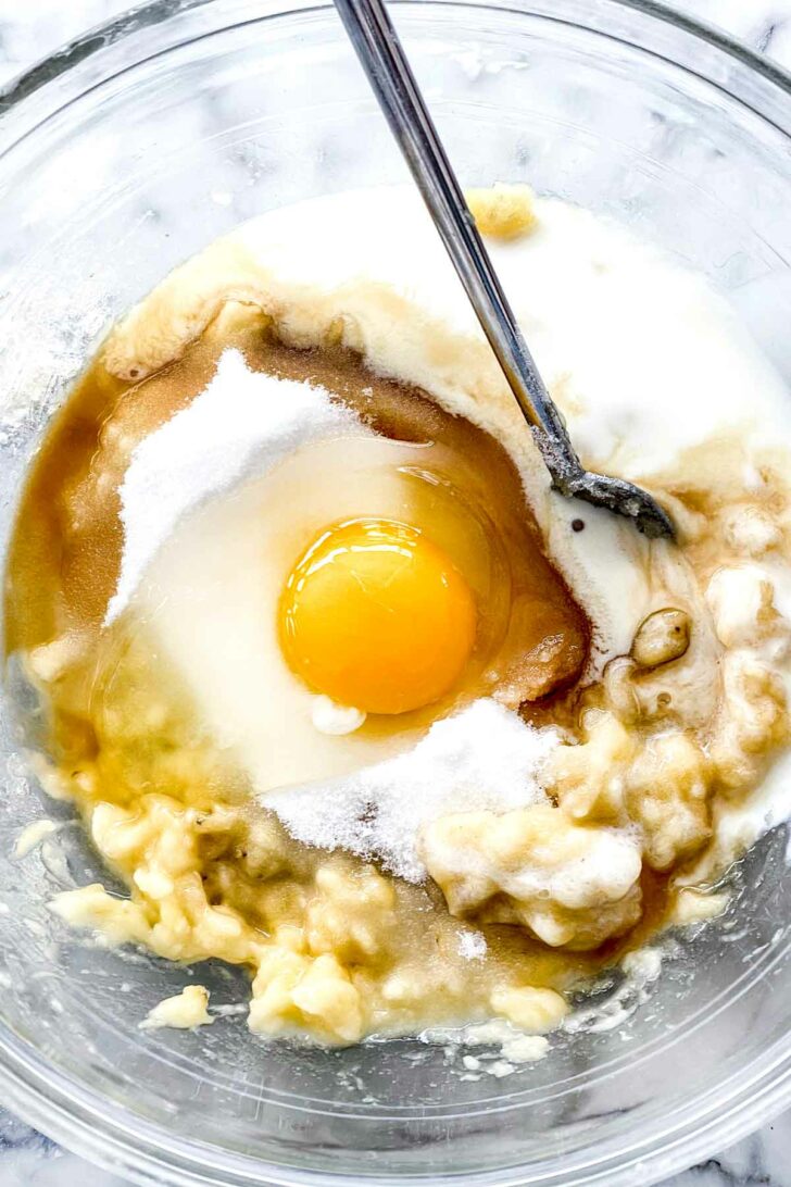 Eggs with wet ingredients in bowl foodiecrush.com