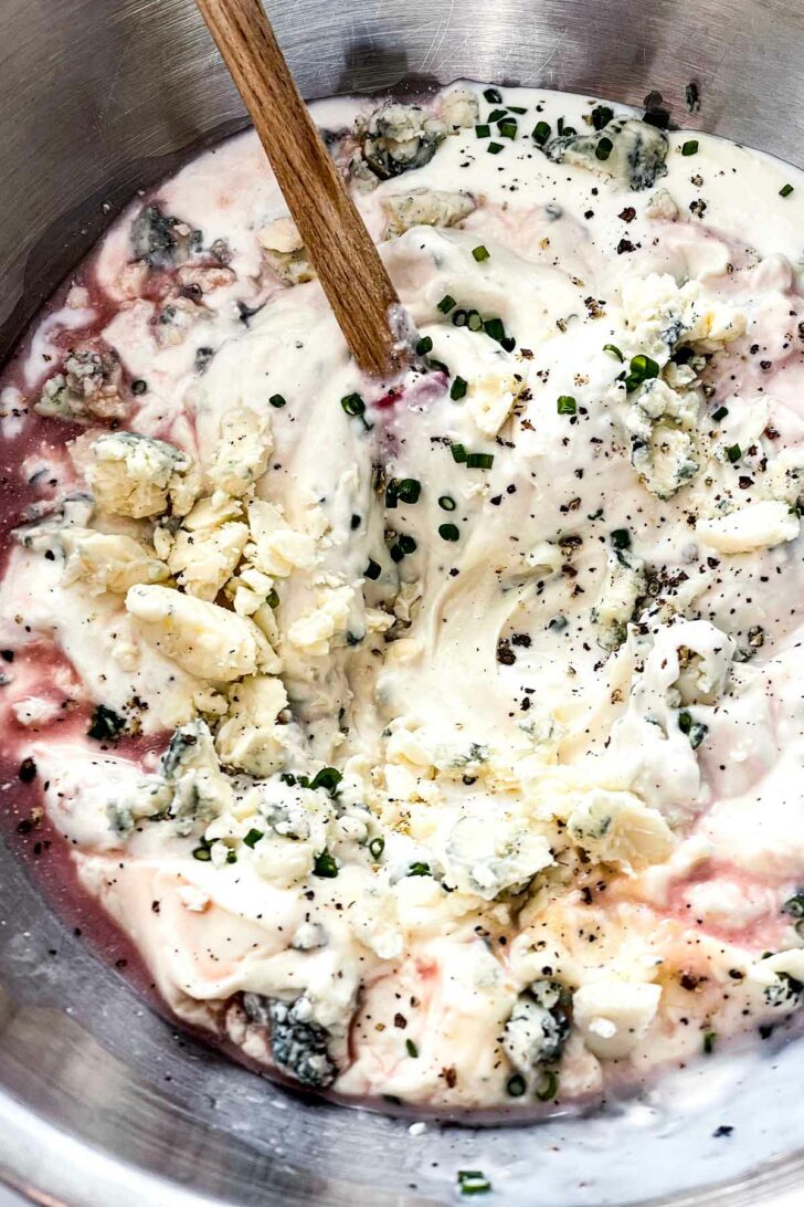 Blue Cheese Dressing in mixing bowl foodiecrush.com