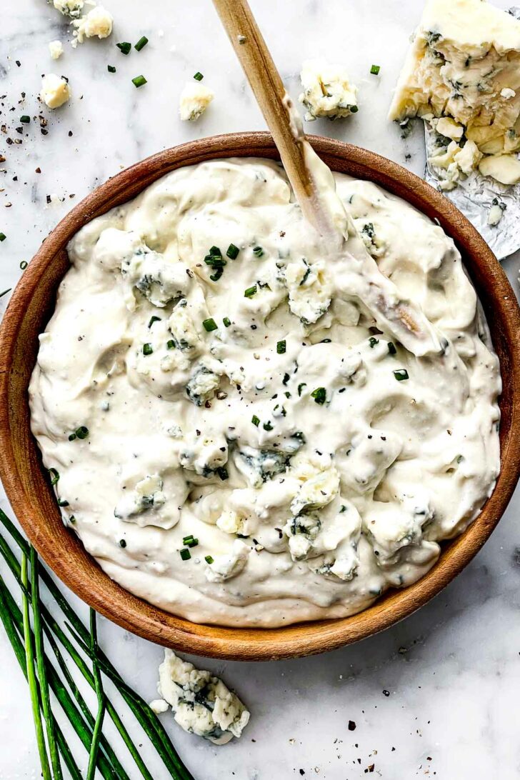 Blue Cheese Dressing in bowl foodiecrush.com