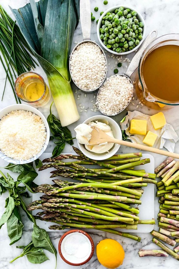 Asparagus Risotto With Leeks and Peas - recipes - 3 Asparagus Risotto with Peas ingredients foodiecrush.com