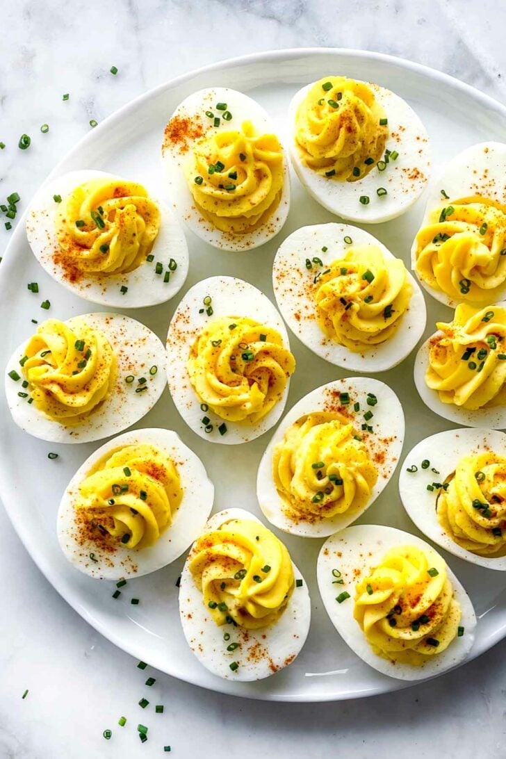 Deviled Eggs on plate foodiecrush.com