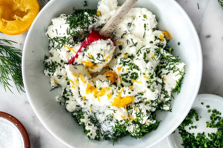 ricotta with herbs in bowl foodiecrush.com