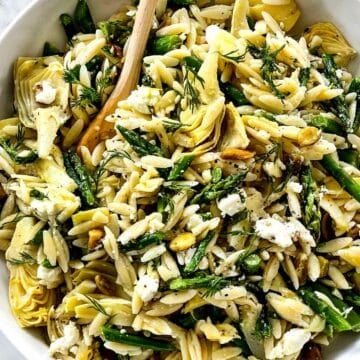 Orzo Salad with Asparagus, Artichoke Hearts and Feta foodiecrush.com