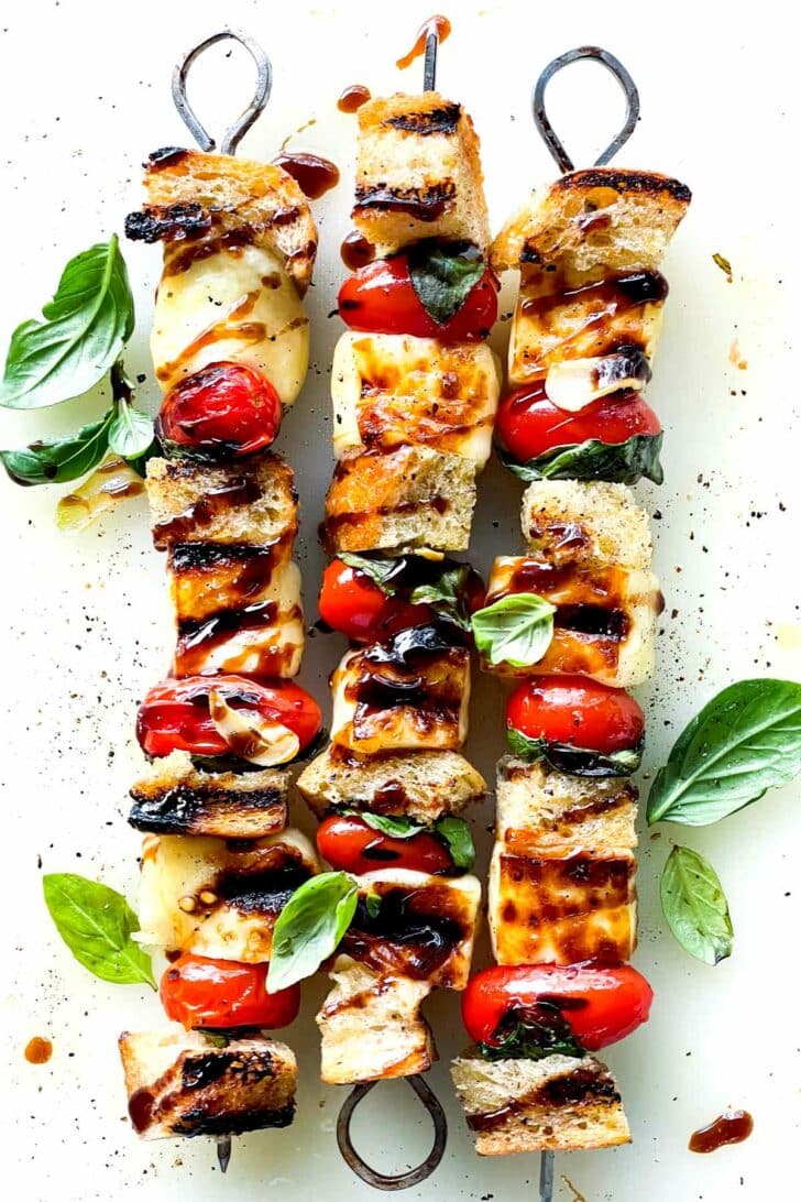 Grilled Caprese Skewers recipe 1 Three Caprese Skewers foodiecrush.com
