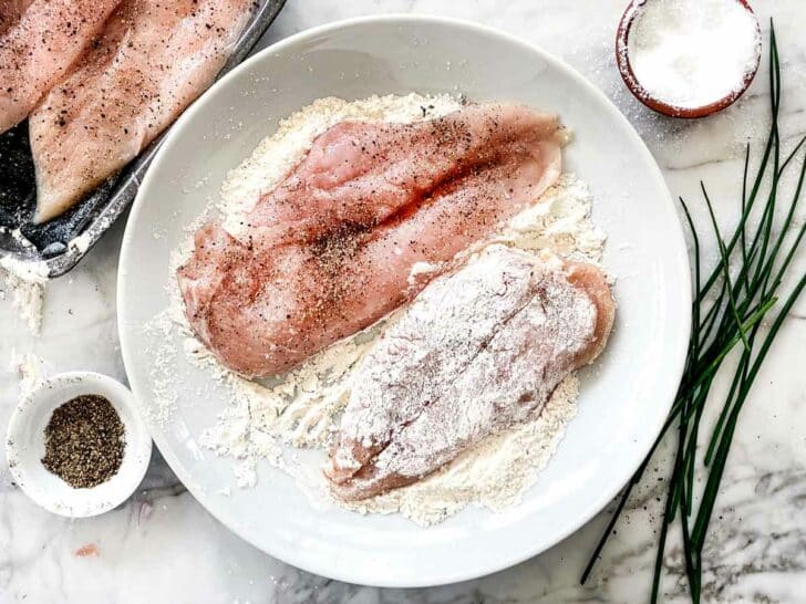 Chicken breasts dredged in flour foodiecrush.com
