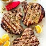 Three grilled marinated pork chops foodiecrush.com