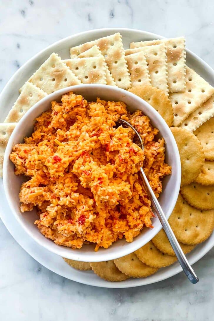 Pimento Cheese recipe with crackers foodiecrush.com