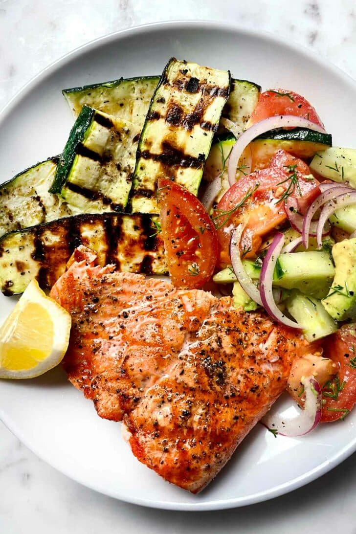 Grilled Salmon on plate foodiecrush.com