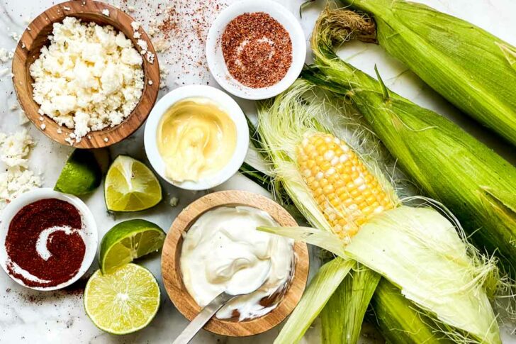 Elote Mexican Street Corn Esquites ingredeints foodiecrush.com