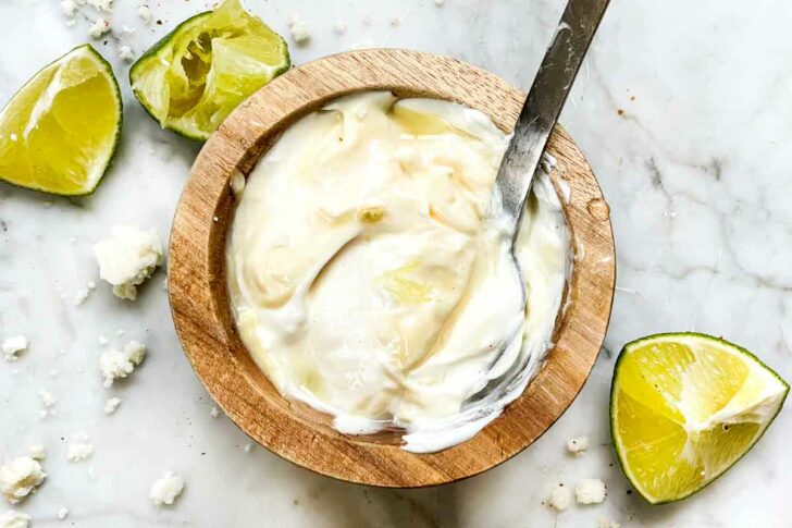 Mayonnaise and sour cream in bowl foodiecrush.com