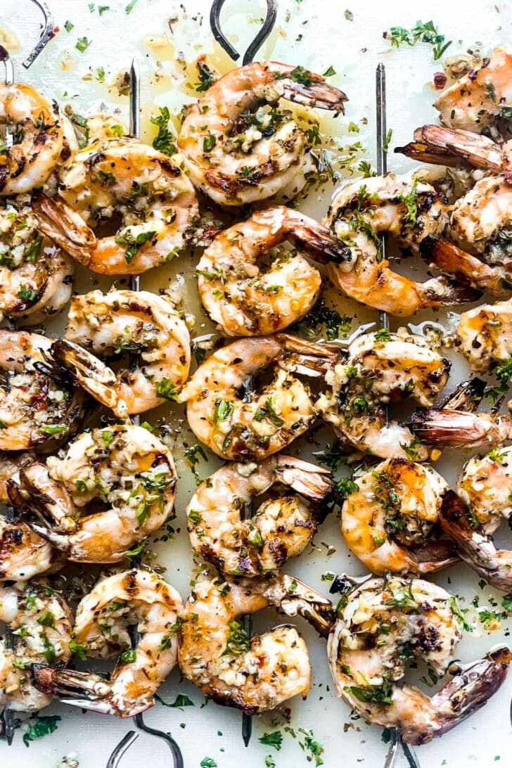 Garlic Grilled Shrimp foodiecrush.com on skewers foodiecrush.com