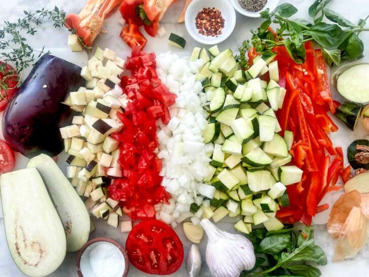 What's in Ratatouille recipe foodiecrush.com chopped ingredients