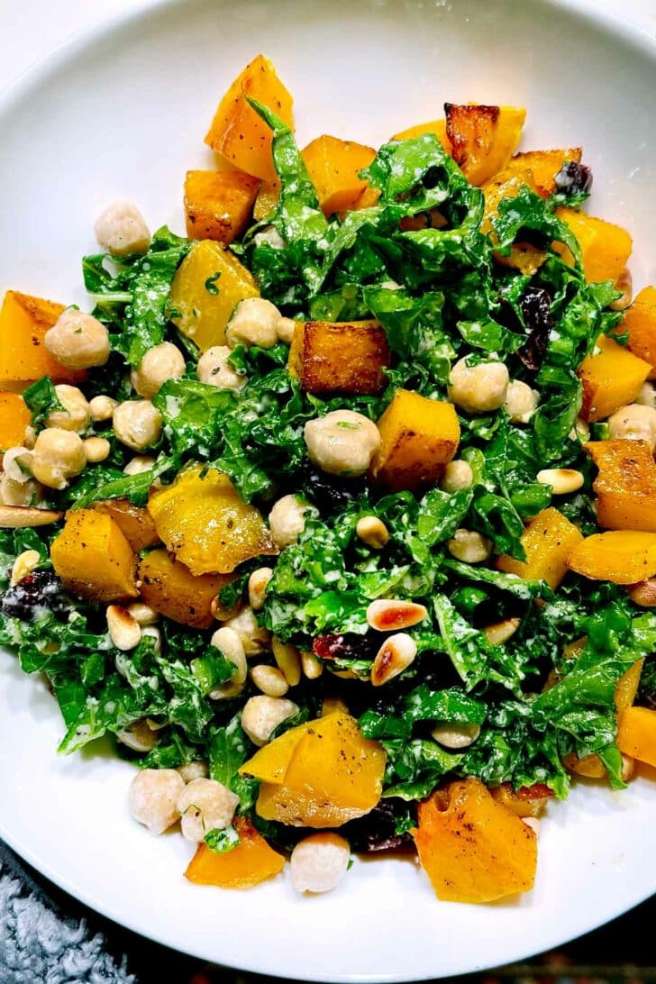 Kale Salad with Butternut Squash and Chickpeas foodiecrush.com