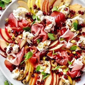 Pear and Burrata Salad with Prosciutto and Pomegranate foodiecrush.com #burratasalad