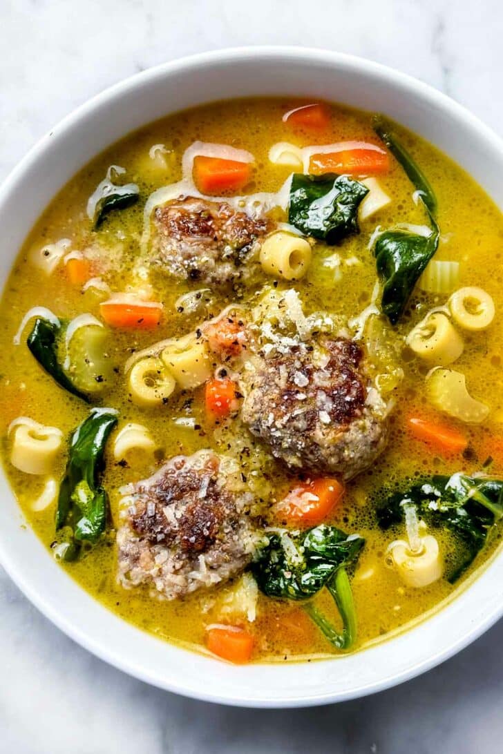 Italian Wedding Soup in bowl foodiecrush.com