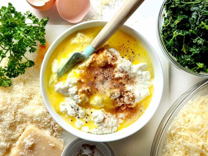 Ricotta egg nutmeg in bowl for Manicotti foodiecrush.com