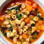 Pasta Fagioli Soup with kale in bowl recipe foodiecrush.com