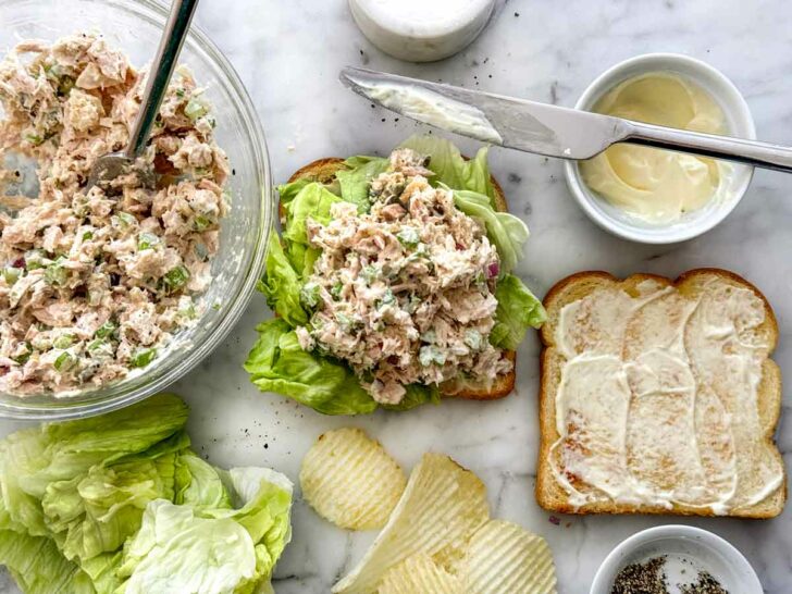 Tuna Salad Sandwich toasted bread and lettuce tuna salad foodiecrush.com