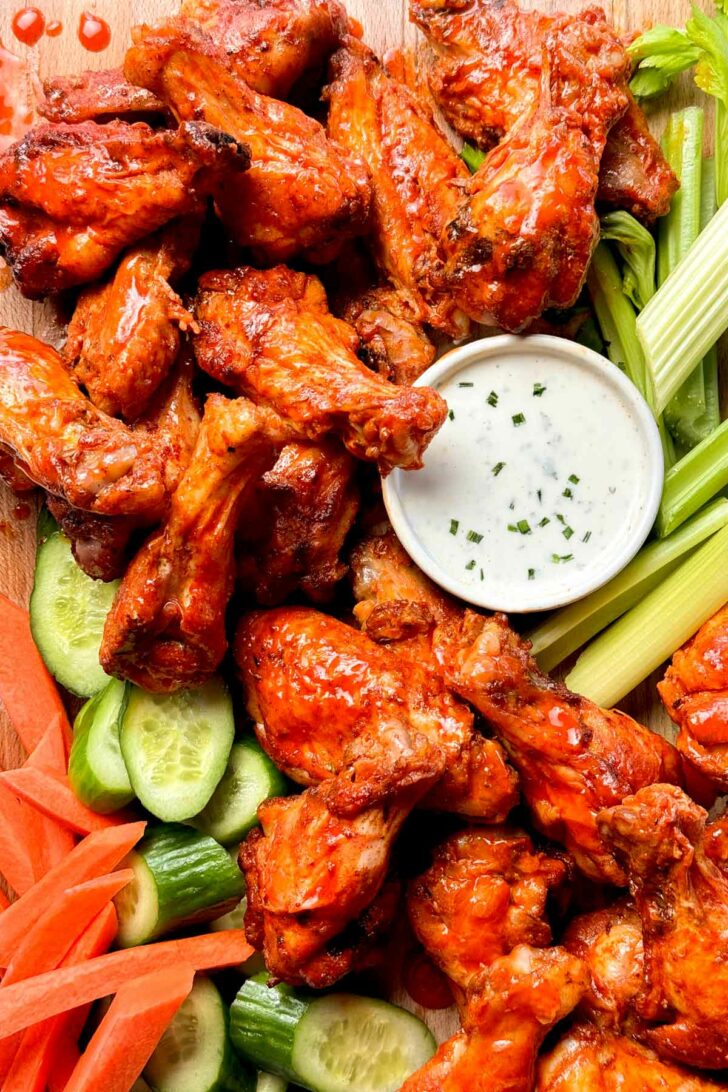 Baked Buffalo Wings with ranch dressing foodiecrush.com