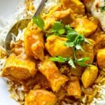 Indian Coconut Chicken Curry recipe over rice foodiecrush.com