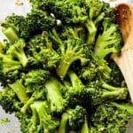 Sesame Broccoli recipe in bowl with wooden spoon foodiecrush.com