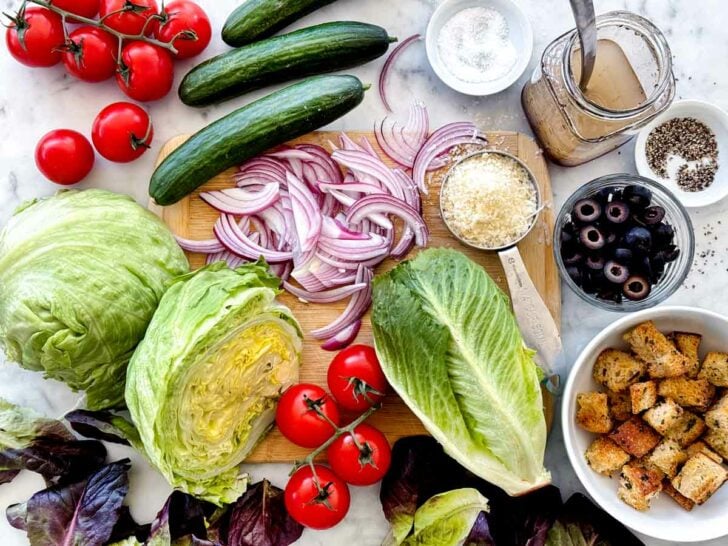 What's In Italian Salad with Italian dressing and iceberg lettuce foodiecrush.com