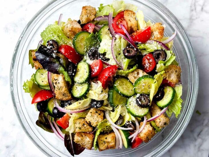 What's In Italian Salad with Italian dressing and iceberg lettuce foodiecrush.com