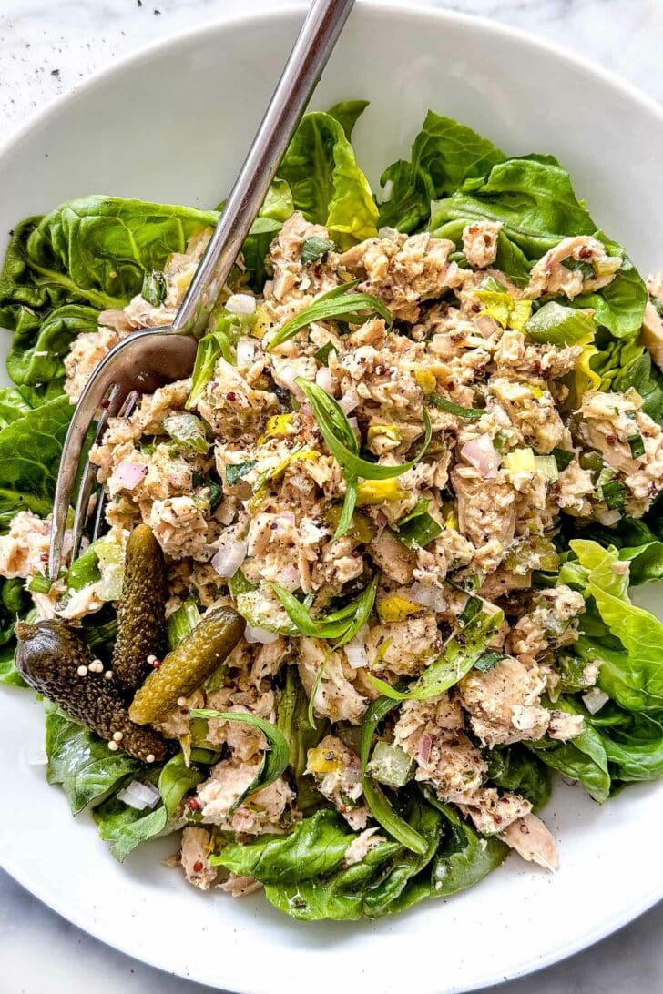 French Tuna Salad in bowl with lettuce foodiecrush.com