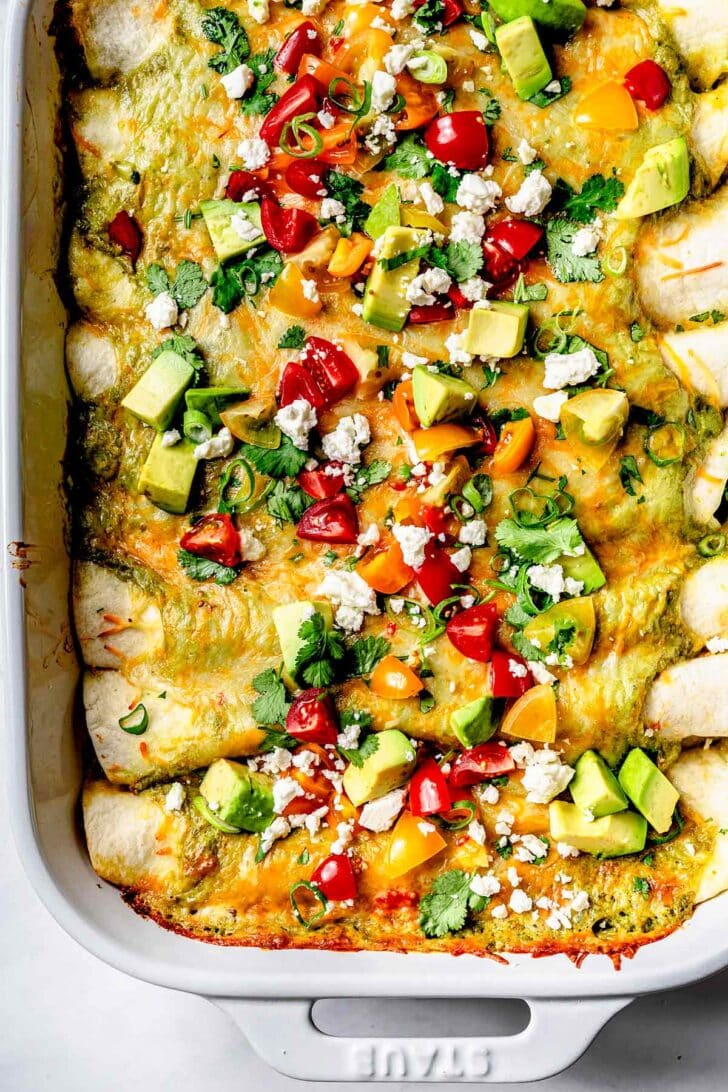 Green Chicken Enchiladas in baking dish