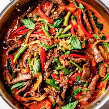 Thai Beef Curry in skillet