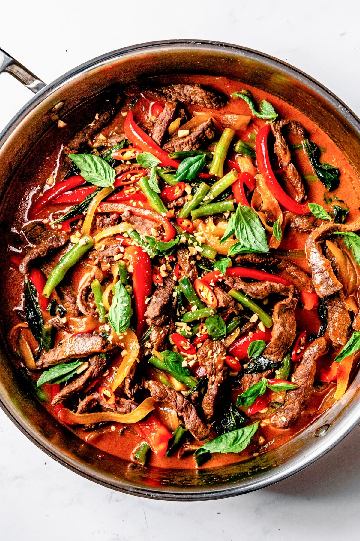 Thai Beef Curry in skillet