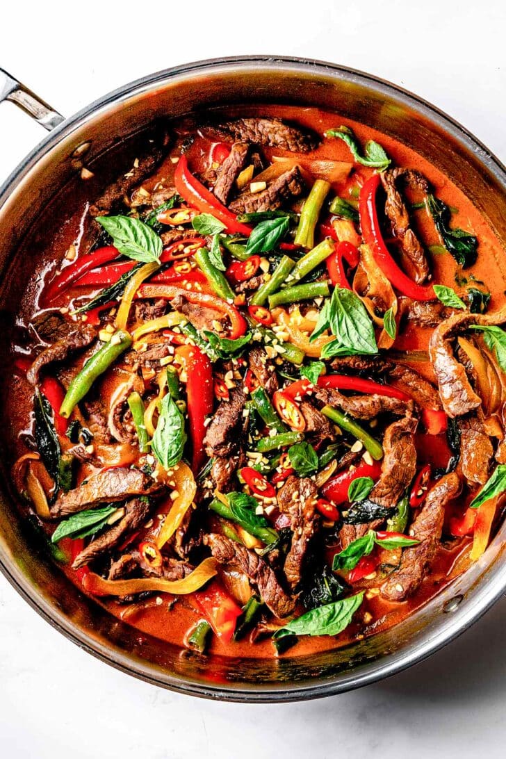 Thai Beef Curry in skillet 