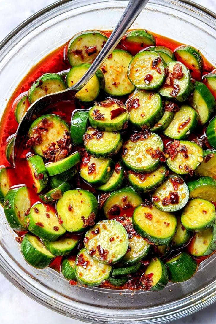 Spicy Korean Cucumber Salad with gochujang in bowl