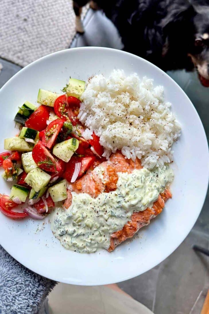 Grilled Salmon with Tomato Salad foodiecrush.com