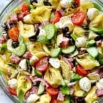 Tortellini Pasta Salad in bowl foodiecrush.com