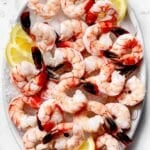 Poached Shrimp on ice on platter
