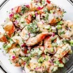Shrimp Salad with dill mayonnaise in bowl