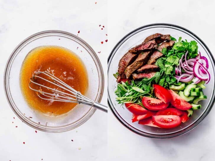 Thai Beef Salad (Yum Nua) salad dressing and bowl foodiecrush.com