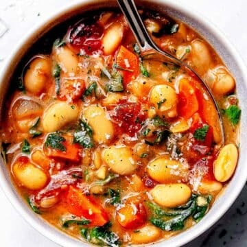 White Bean Stew in bowl with spoon