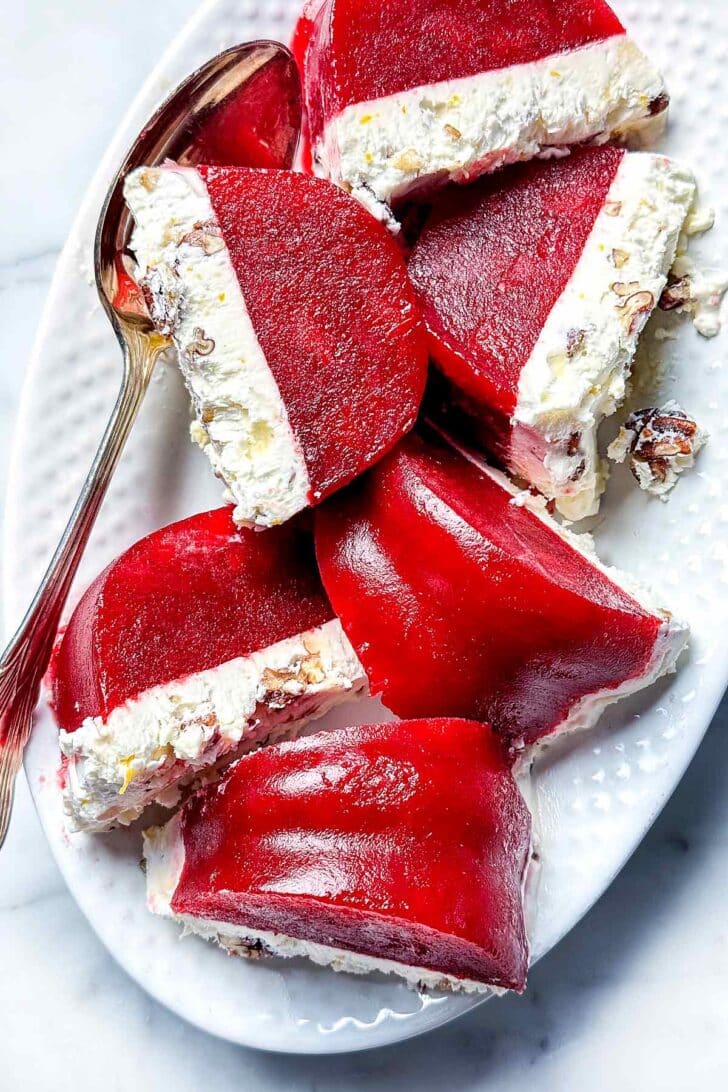 Frosty Cranberry Salad in slices on platter