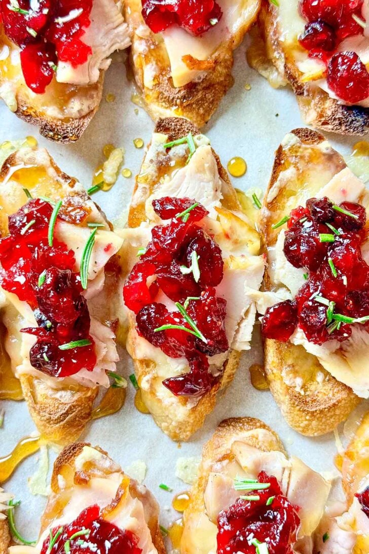Melted Turkey and Swiss Cranberry Crostini