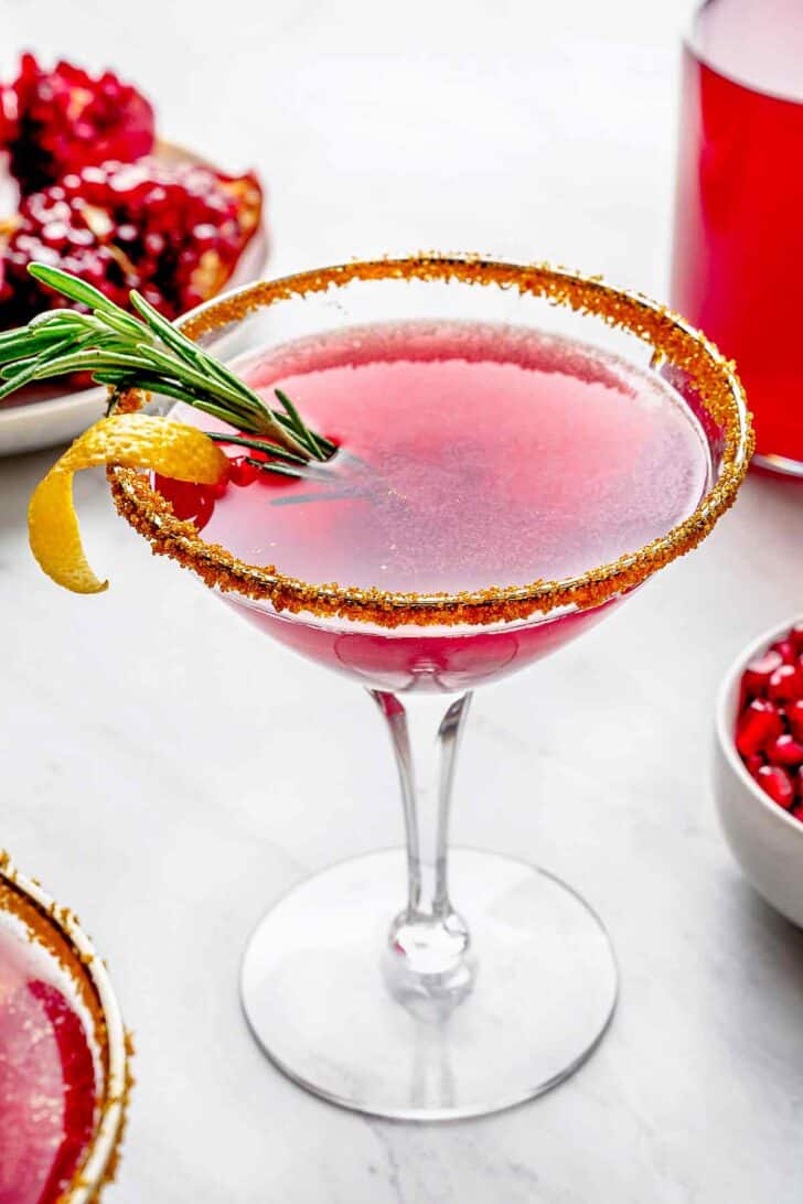 Pomegranate martini recipe in glass