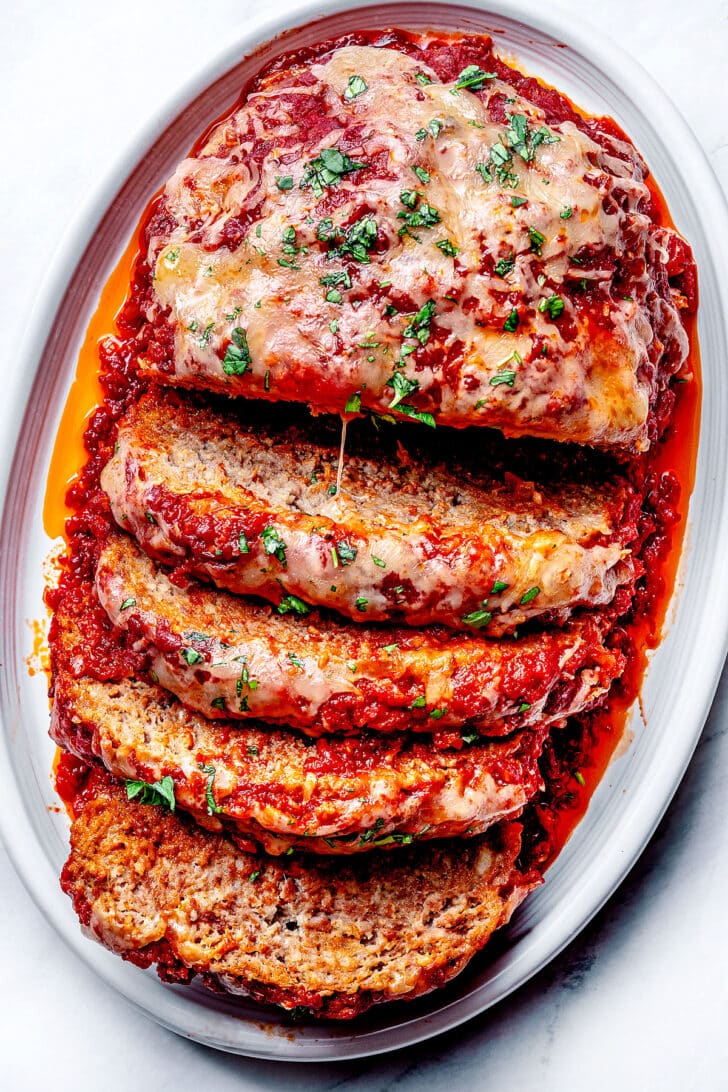 Italian Meatloaf with cheese on serving platter