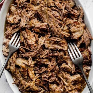 Salsa Verde Shredded Pork on platter