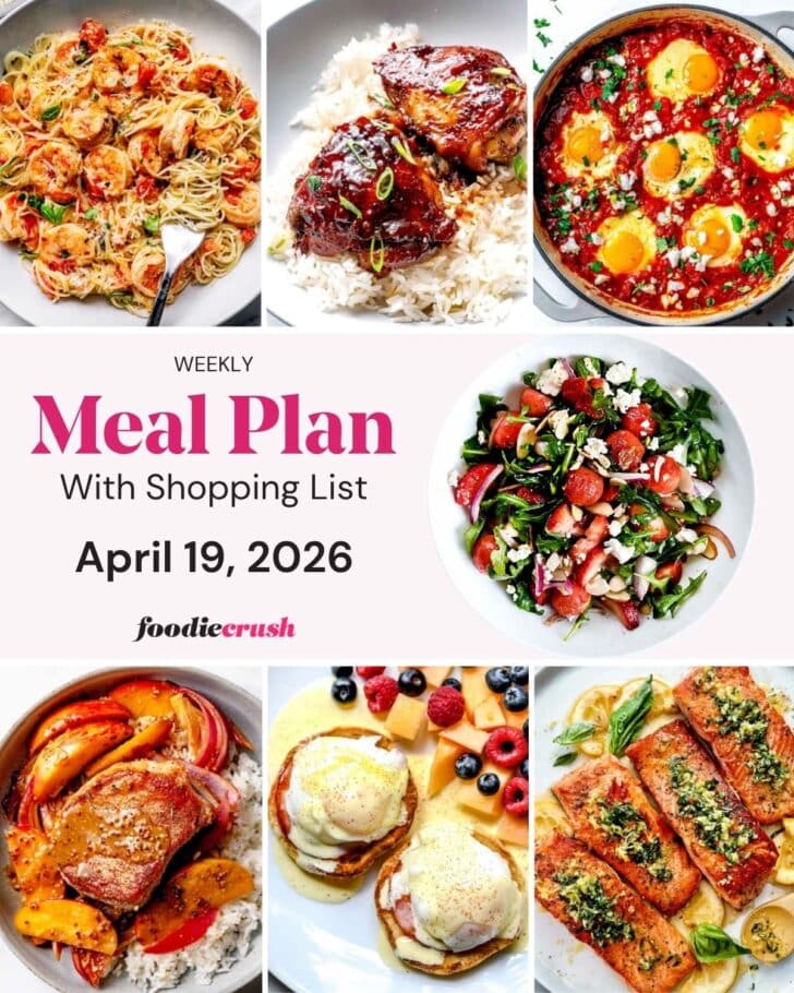 A grid of 7 weekly meal plan food photos with a text overlay.