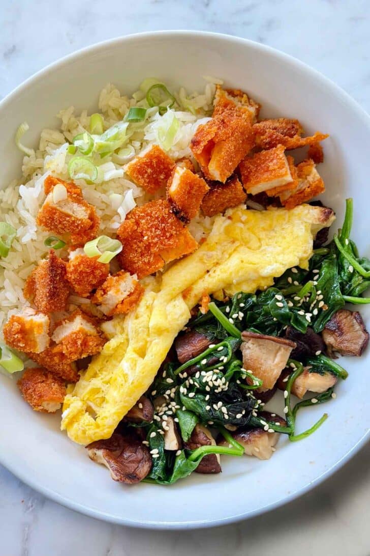 Chikn Bowl with Spinach and Egg foodiecrush.com
