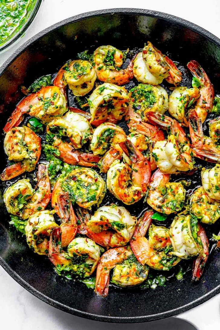 Chimichurri Shrimp recipe in skillet