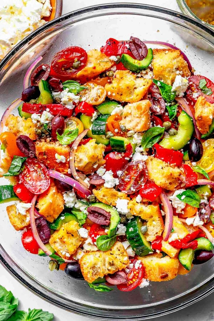 Greek Panzanella recipe in bowl