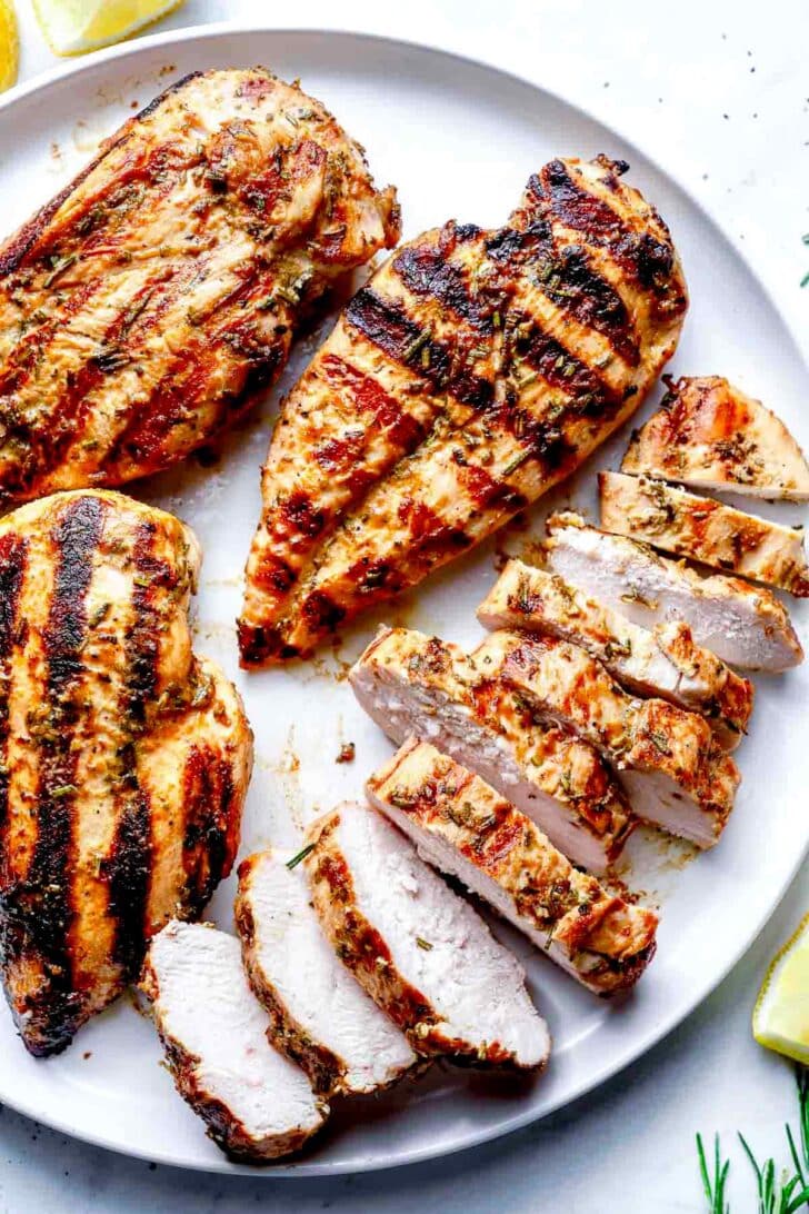Grilled Rosemary Chicken Breasts on platter