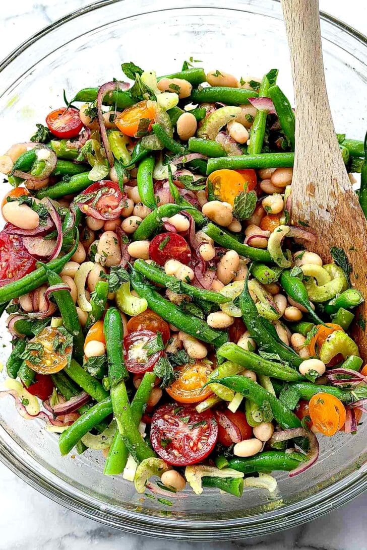 Cannelini Green Bean Salad in bowl with spoon